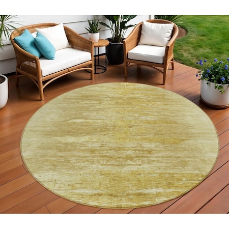 Homeroots 8' Gold And Wheat Round Abstract Washable Indoor Outdoor Area Rug 587640
