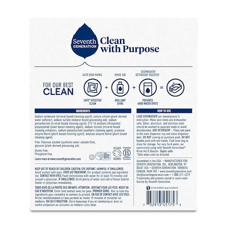 Seventh Generation Free and Clear Dishwasher Detergent Packs, 45 count, 5PK 68905662