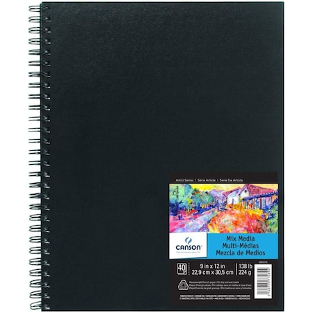 Canson Artist Series Mixed Media Art Book, Black Cover, Side Wire Binding, 10 Sheet, 9x12 inch C100516110