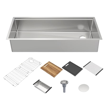 Whitehaus Collection Whitehaus 45 in Undermount Single Bowl 16 Gauge Brushed Stainless Steel Workstation Sink WHSW4519