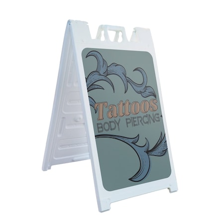 Signmission Tattoos Piercing, A-Frame & 2 Decals Installed, Heavy-Duty Plastic Frame SBHD-D-2436-30427