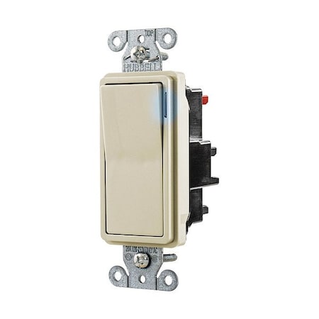 Hubbell Wall Switch, 1 hp, Rocker, 20 A, Ivory DS320STILI