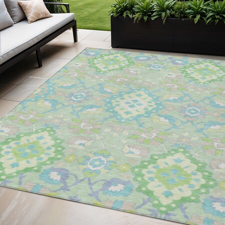 Homeroots 5' X 8' Mint Green Blue And Ivory Oriental Washable Indoor Outdoor Area Rug 597699