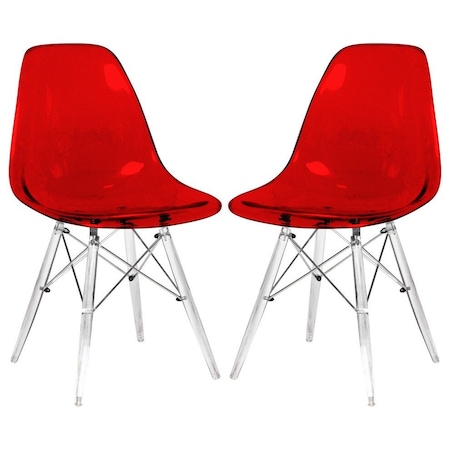 Leisuremod Dover Dining Side Chair with Acrylic Legs, Transparent Red, 2PK EPC19TR2