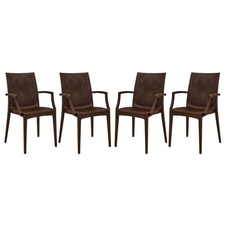 Leisuremod Weave Mace Indoor/Outdoor Arm Chair, Brown, 4PK MCA19BR4