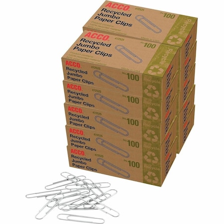 Acco Paper Clip, Metal, 1 5/8" L, PK10 ACC72525PK