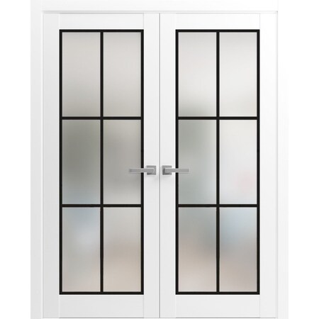 Sartodoors Solid French Double Doors Planum 2122 White Solid Core Modern Interior PLANUM2122DD-WS-36 x 80 (2* 18x80)-Butterfly
