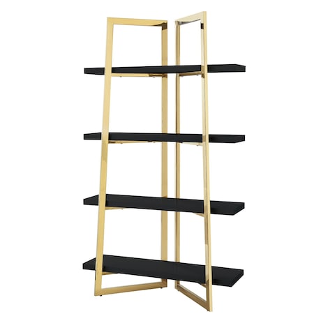 Homeroots 69" Black Stainless Steel and Wood Four Tier Etagere Bookcase 544730