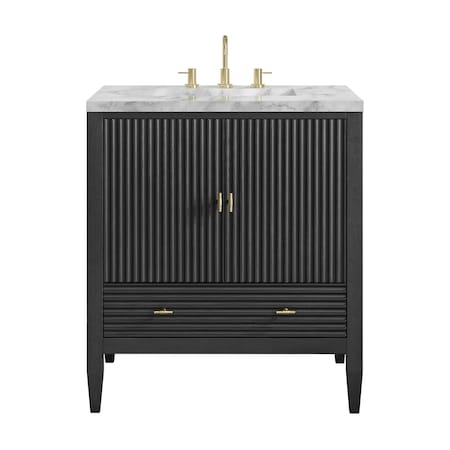 James Martin Vanities Myrrin 30" Single Vanity, Carbon Oak w/ 3 CM Carrara Marble Top 485-V30-CBO-3CAR
