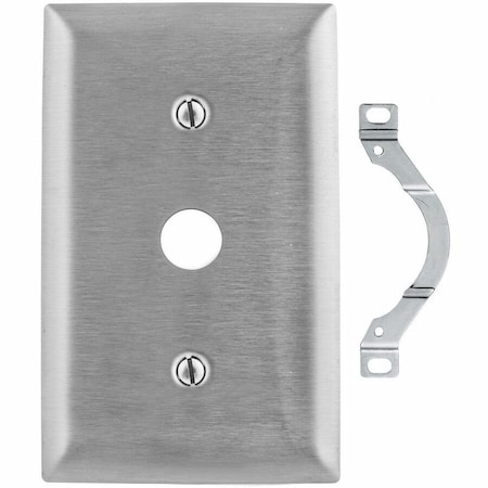 Hubbell Wiring Device-Kellems Wallplates and Boxes, Metallic Plates, 1- Gang, 1) .38" Openings, Standard Size, Stainless Steel SS738