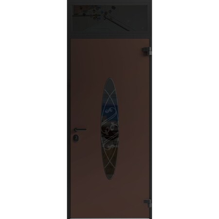 Vdomdoors Front Exterior Prehung Steel Door Ronex1277 Brown Transom Window Sidelite Entry Metal Modern RONEX1277EXD-BRW-W36xH80+16-LH-I