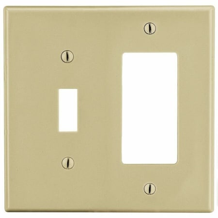 Hubbell Wiring Device-Kellems Toggle Switch/Rocker Wall Plate, Number of Gangs: 2 Plastic, Satin Finish, Ivory PJ126I