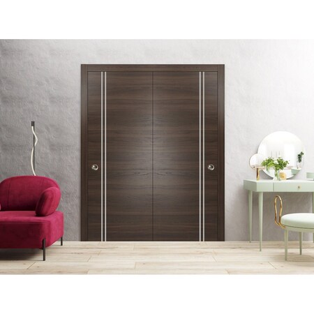 Sartodoors Sliding Closet Bypass Doors, Planum 0310 Chocolate Ash and Aluminum Strips, Sturdy Top Mount Rails PLANUM0310DBD-CA-6484