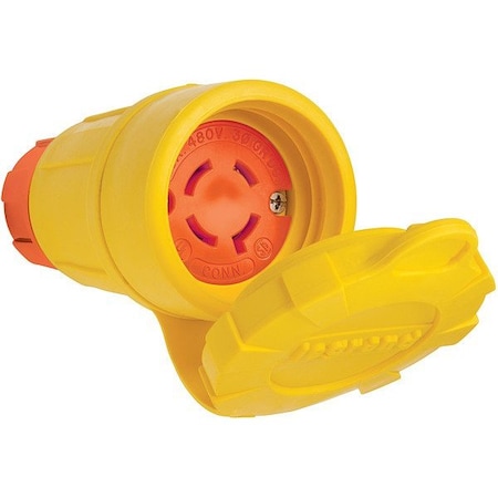 Pass & Seymour Locking Connector, L16-20R, 20 A, 480V AC, Three Phase, 3 Pole, Screw Terminals, Yellow 27W76AM