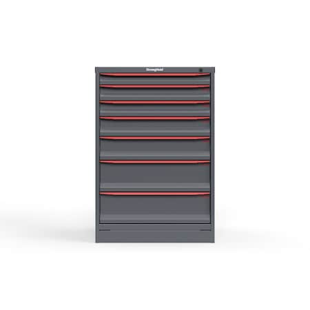 Strong Hold 7 drawer cabinet - (1x 2ft, 2x 3ft, 1x 4ft, 1x 5ft, 2x 7ft) - Red accents - Keyed Different S3044-PPDAS-0702DS