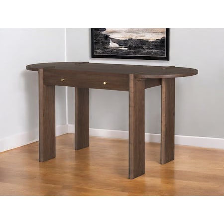 Homeroots 59" Dark Brown Solid Wood Oval Writing Desk 605953