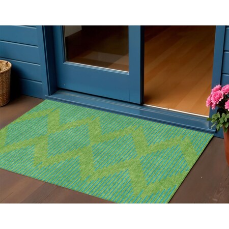Homeroots 3' X 5' Green And Aqua Geometric Washable Indoor Outdoor Area Rug 598734