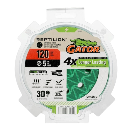 Gator Finishing 5-inch Sanding Discs, 120 Grit, 30PK 391087