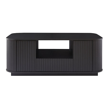 Homeroots 47" Black Wood Oval Block Coffee Table With Storage 694834