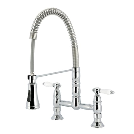 Kingston Brass Double-Handle Deck-Mount Pre-Rinse Bridge Kitchen Faucet, Polished Chrome GS1271BPL