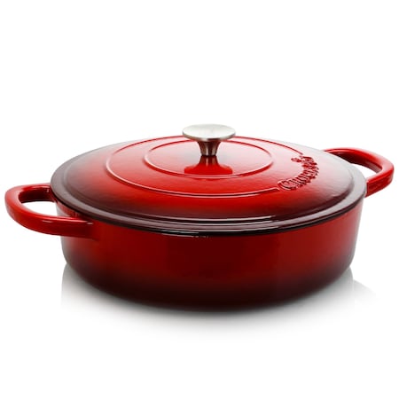 Crock-Pot Crock Pot Artisan Enameled Cast Iron 5 Quart Round Braiser Pan with Self Basting Lid in Scarlet Red 112000.02