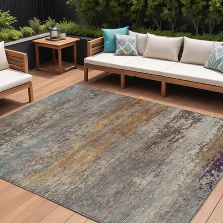 Homeroots 10' X 14' Brown Gray And Purple Abstract Washable Indoor Outdoor Area Rug 630836