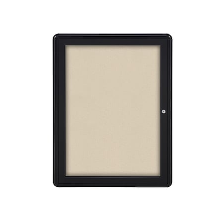 Ghent Ovation 1 Door Enclosed Fabric Bulletin Board, Black Frame, 3'H x 2'W, Beige OVK1-F90