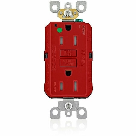 Leviton Receptacle, 15 A, 125V AC, Red AGTR1-HGR