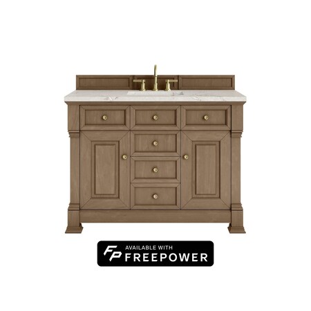 James Martin Vanities Brookfield 48 in. Single Vanity, Pecan w/ 3 CM Victorian Silver Silestone Top 547-V48-PCN-FVSL