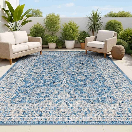 Jonathan Y Palazzo Vine and Border Textured Weave Navy/Gray 3 ft. x 5 ft. Indoor/Outdoor Area Rug SMB103A-3