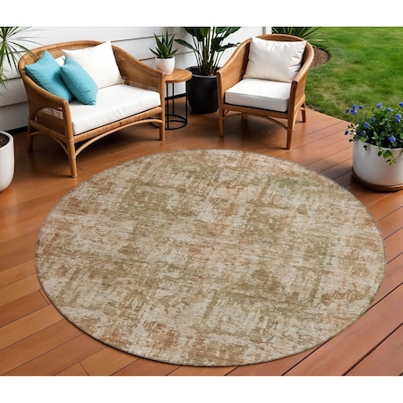 Homeroots 8' Beige And Copper Round Abstract Washable Indoor Outdoor Area Rug 615436