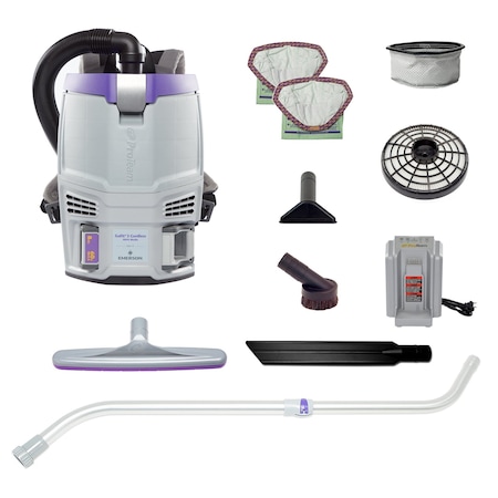 Proteam GoFit 3 Cordless 8Ah, 3 qt. Backpack Vacuum w/ Xover Multi-Surface Telescoping Wand Tool Kit 107778