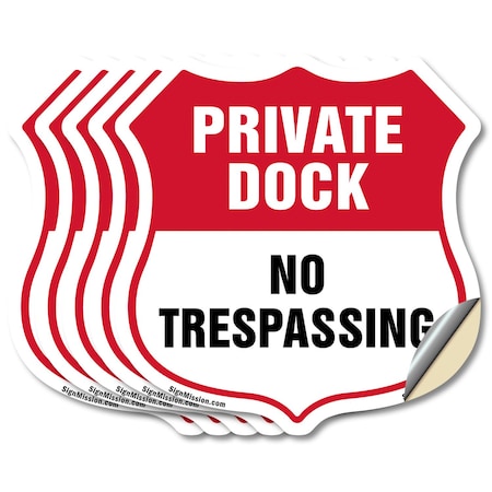 Signmission Private Dock Shield Sign No Trespassing, 6 inch X 6 inch, Vinyl Decal, 5PK SHI-D-5PACK-6-434
