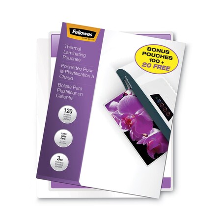 Fellowes ImageLast Laminating Pouches with UV Protection, 3 mil, 9in x 11.5in, Clear, 120PK 5228901