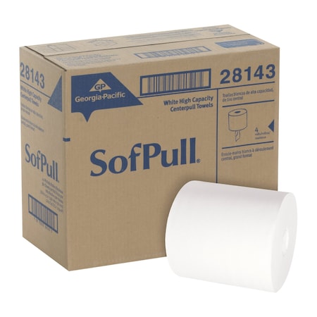 Georgia-Pacific Sofpull Center Pull Paper Towels, 1 Ply, 567 Sheets, 700 ft, White, 4 PK 28143