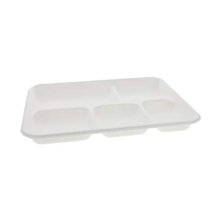 Pitt Plastics Compostable Molded Fiber Tray 5-Comp White 10x8x1 PFAS Free MC58000SBB