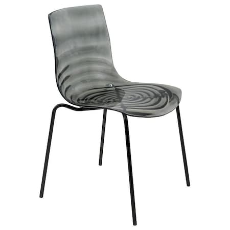 Leisuremod Astor Plastic Dining Chair with Black Steel Base Water Ripple Design in Transparent Black ACBL-20TBL