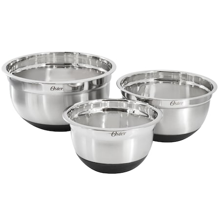 Oster Oswalt 3 Piece Mixing Bowl Set with Non-Slip Bases in Silver 141098.03