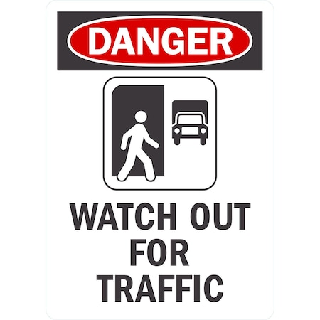 Lyle Danger Watch Out For Traffic (W/ Graphic), 10x14, Non-Reflective, White G-1339-ND_10x14