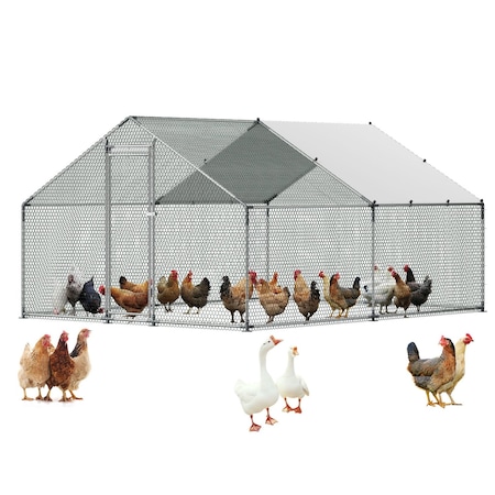 Vevor Metal Chicken Coop 9.8x19.6x6.5 ft Walk-in Chicken Run with Cover Spire Roof JD362