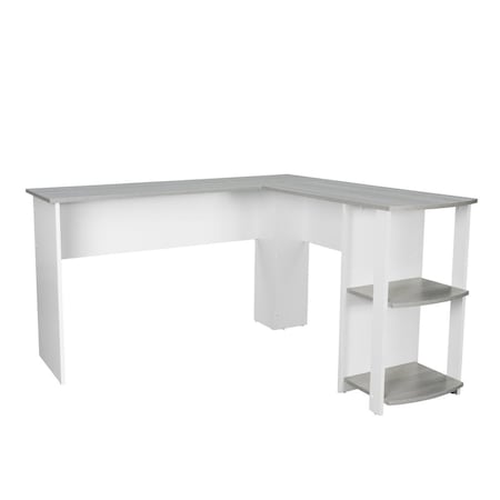 Techni Mobili Modern L-Shaped Desk with Side Shelves, Grey RTA-8413L-GRY