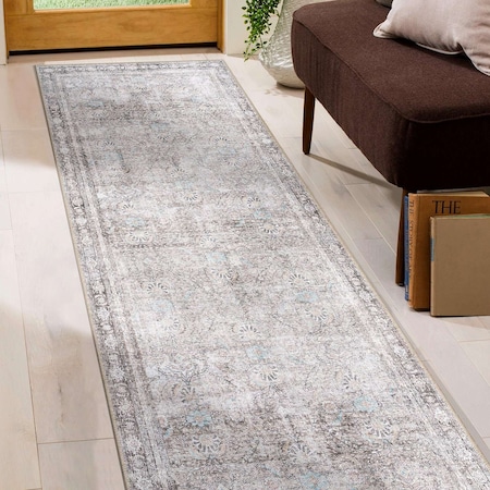 World Rug Gallery Vintage Inspired Machine Washable Non Slip Runner Rug 2 ft 6 in x 7 ft Olive 6029OLIVE2X7