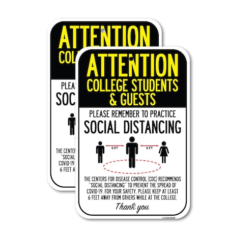 Signmission Attention College Students & Guests Practice Social Dis, 18'' X 24'', Heavy Gauge Aluminum, 2PK A-1824-2PACK-25392