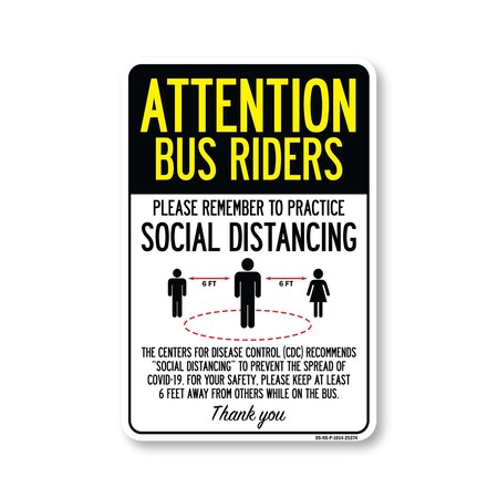 Signmission Public Safety, Bus Riders Practice Social Distancing, 14in X 10in Rigid Plastic, OS-NS-P-1014-25374 OS-NS-P-1014-25374