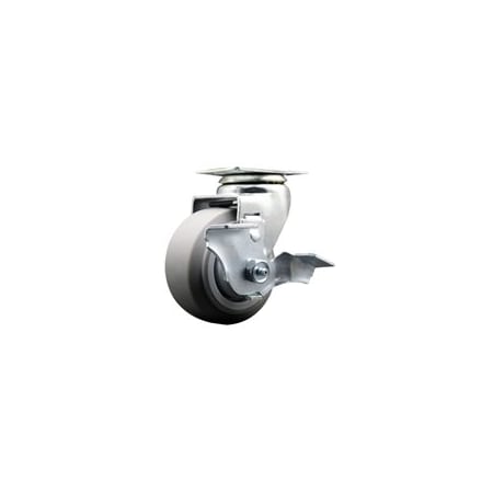 Service Caster 4 Inch Thermoplastic Rubber Swivel Caster with Roller Bearing and Brake SCC SCC-20S420-TPRRF-TLB