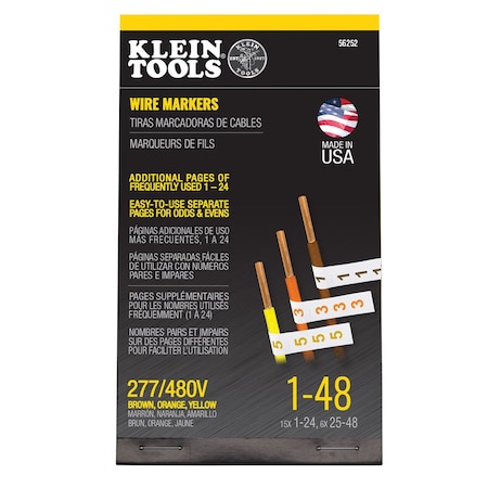 Klein Tools Wire Marker Book, 277/480V 3 Phase 1-48 56252