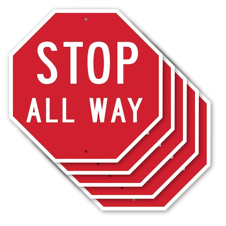 Signmission Stop All Way, 10 inch X 10 inch, Aluminum Metal Signs, 5PK OC-A-5Pack-10-9