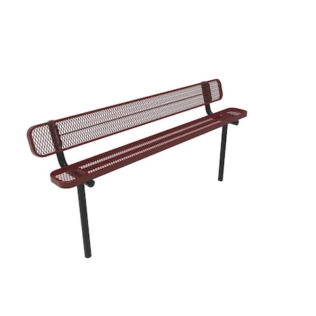 Mytcoat 8ft Outdoor Bench with Back, Inground, Red, Expanded Metal, Textured Coating 804196