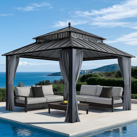 Sunjoy 12X12 Kingston Hardtop Rectangular Gazebo Grey A10204364100