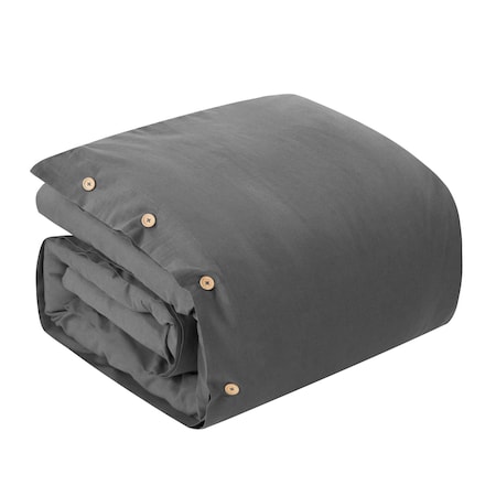 Homeroots Dark Slate Gray Queen 100% Cotton 180 Thread Count Washable Duvet Cover Set 529012